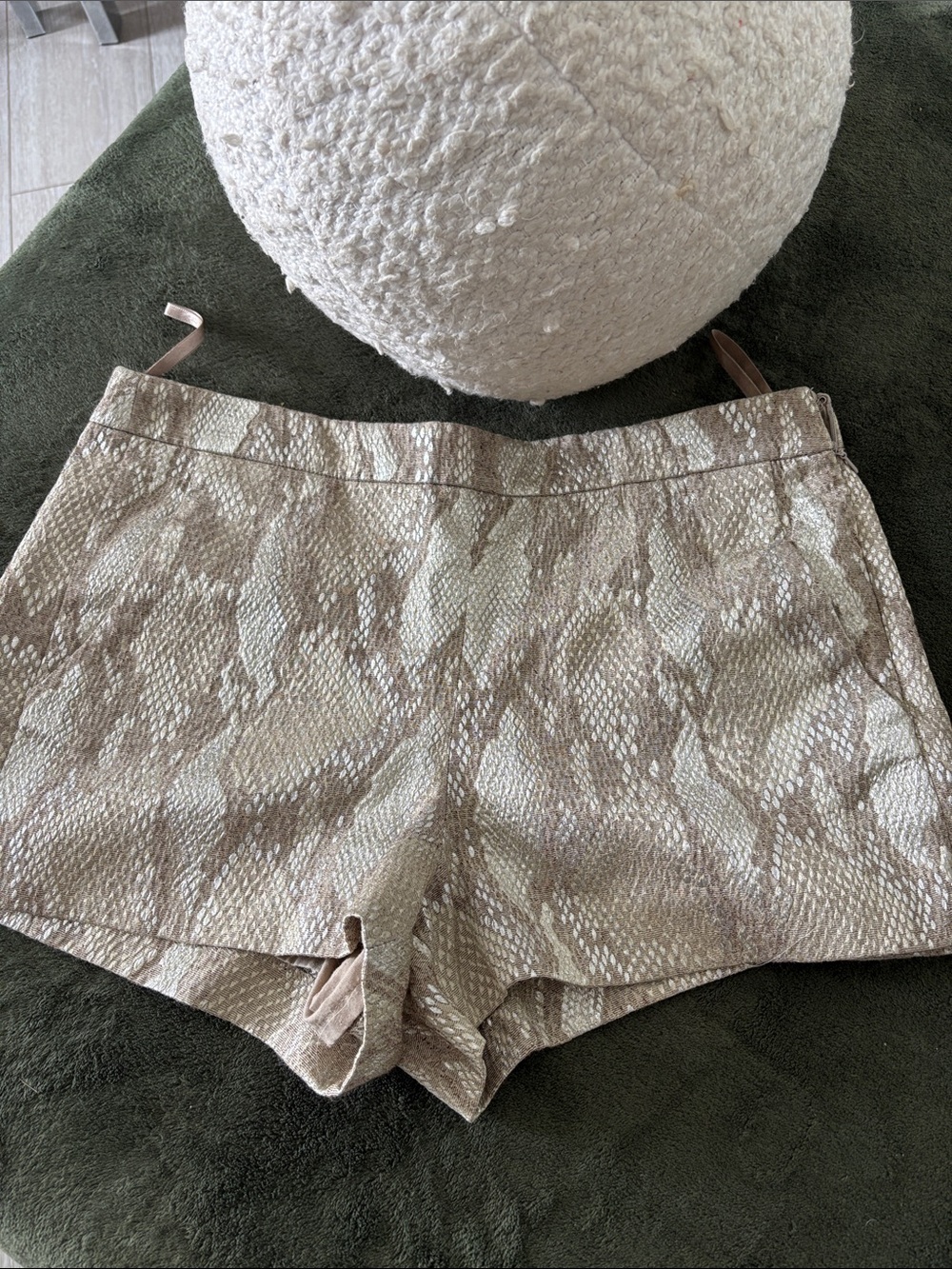 French Connection Beige Snake-Print High Waist Shorts